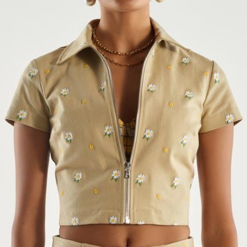 Miaou Raquel Top Zip Up Khaki Embroidery